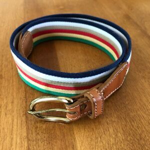 Canterbury Belt Youth Boys Striped Canvas Leather Belt Brass Buckle Size 26